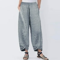 Yoga pantalone za žene klirens Plus Size žene Casual pamučni laneni Print nepravilan elastični struk labave široke pantalone