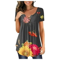 Ženski vrhovi kratkih rukava cvjetna bluza Labavi ženski majica okrugli izrez ljetni tamno sivi m