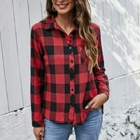 ženski vrhovi klirens ispod $ ženski kaput bluza znoj majica Gridprint Tops modni pamuk T-Shirt Crvena