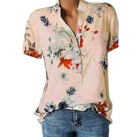 Xiuh cvjetni ispis bluza od vrata plus veličina Ženska džep za košulje Flowy kratki rukav ženska bluza