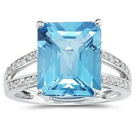 Ženski karat smaragdno rezani plavi Topaz i dijamantski prsten 10k Bijelo zlato