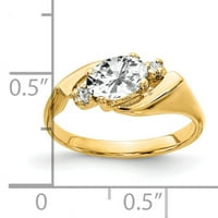 Primal Gold Karat Yellow Gold 7x ovalni kubični cirkonijski i vs dijamantni prsten