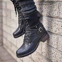 Čizme za žene Ženske dame Modni casual Square Heels kratke čizme za gležnjeve klizanje na cipelama crna