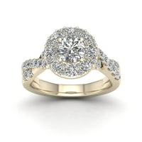 2CT TDW Diamond 14K žuti zlatni halo zaručnički prsten
