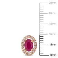 Miabella ženski karat T. G. W. Ovalni rez Ruby Carat T. D. W. Diamond 14kt naušnice sa oreolom od ružičastog zlata
