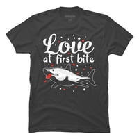 Love At First Bite Shark Valentines Day Heart Crusher Love Mens Red Graphic Tee-Design by Humans 3XL