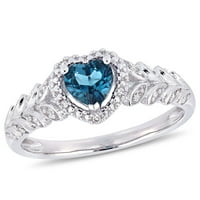Miabella ženski karat T. G. W. Londonski plavi Topaz i dijamantski naglasak 10kt oreol srčani prsten od