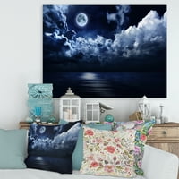 Designart 'Noć punog Mjeseca u oblačnom nebu' moderni platneni zidni umjetnički Print