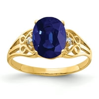 Primal Gold Karat Yellow Gold 9x ovalni safir i dijamantni prsten