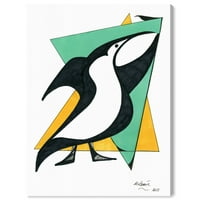 Piste avenue životinje Zidno umjetnosti platnene otiske Manuel Roman - uživajte u emisiji pticama - zelena, crna