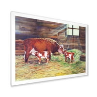 Dizajdrati 'novorođene Twin telad s kravom na farmi' Farmhouse uramljeni umjetnički print