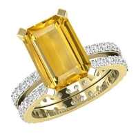 Dazzlingrock kolekcija 10x smaragdni rez citrin & 1. Ctw okrugli bijeli dijamant vječnost vjenčani prsten