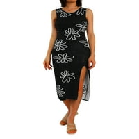 Musuos ženka Maxi haljina, cvjetni ispis O-izrez bez rukava bez rukava za letnje za ljetni pad