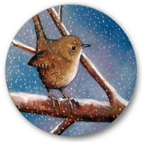 Designart 'Wren Bird on Branch in Winter' Farmhouse Circle Metal Wall Art-disk od 29