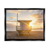 Stupell Industries beach Hut Summer Sunlight Rays Sandy Coast Photograph Jet Black Floating Framered Canvas