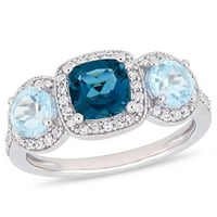 Miabella ženski 2-karatni T. G. W. Londonski plavi Topaz Nebesko plavi Topaz i karatni T. W. dijamantski srebrni 3-kameni prsten
