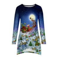 Božić Dugi rukav Shirt za žene Skinny Božić Tree Print tunika Santa snjegović grafički Tees nepravilna