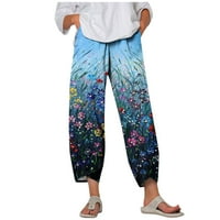 Plavo novo proljeće i ljetni ženski ljetni modni tisak Lagani džep casual pantalone hlače