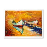 Mali čamac za vrijeme tople i narandžaste večeri uokvirene slikanje platno umjetničko otisak