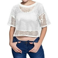 Ženska Mreža Tank Crop Tops Casual Pogledajte Kroz T-Shirt Bluza Summer White
