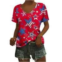Jsaierl Dan nezavisnosti žena Tops Casual Tunic kratki rukav majice Patriotski SAD Zastava Print uzorak Tees udoban V vrat bluze majice