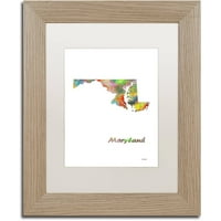 Zaštitni znak Likovna umjetnost državna karta Marylanda-1 Umjetnost platna Marlene Watson, bijeli mat,