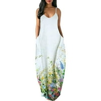 Clearance-rasprodaja ljetne haljine za žene s printom bez rukava cvjetni uzorak haljina okrugli vrat Maxi