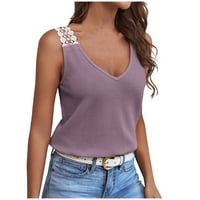 Tank Tops for Women Casual Summer Summer Womens V Neck Tank Lace Shoulder Plus Size V Neck T Shirts for Women Waffle Top Womens Summer Fashion Purple M