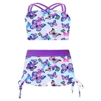 Djevojke kupaći kostim cvijeće leptiri Ispiši usjev vrh sa bočnim kratkim hlačama plivanja kupaći kostimi Purple 14
