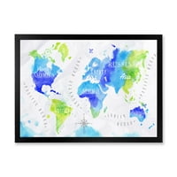 PROIZVODNJA Svjetska karta u plavoj i zelenoj moderno uramljenom umjetničkom tisku