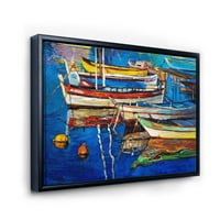 Brodovi u blizini obalnog grada počivaju na vodi II uokvireno slikarstvo platno Art Print