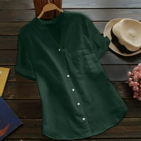 Ženski vrhovi ženski pamučni laneni Casual kratka košulja bez rukava dugme na vrhu zeleni L