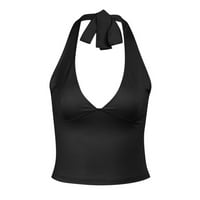 U Womens Tie Back Halter Crop Top Deep V Izrez Bez Rukava Kravata Nazad Camisole Casual Workout Tank Tops L