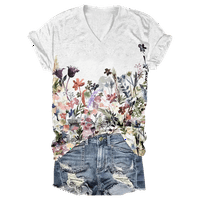 Dame kratki rukav T Shirt prirodni cvijet prevladava prozračan atraktivan dizajn V-izrez Top za mlade