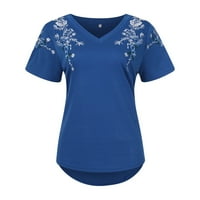 amousa majice za ženske ženske modne ljetne majice vezene V-izrez kratke rukave T-Shirt
