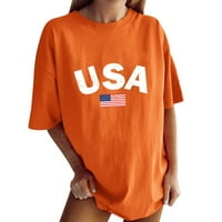 SNGXGN ženska američka zastava majica 4. jula Dan neovisnosti kratki rukav zvijezda Striped grafički grafički tee vrhovi košulja za žene narančasto l