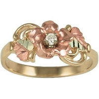 Black Hills Gold Women's 10KT sa 12kt zlatnim listovima Dijamantni naglašen Dakota ružing prsten