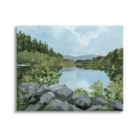 Stupell Woodland Lake Rocky Shore Pejzažna slika Galerija zamotana platna Print Wall Art