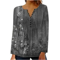 Ženski trendi Button up Dressy tunika klirens Dugi rukav elegantna odeća za dame Oversized Fit Moda Henley