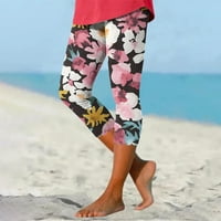Hesxuno ženske hlače kapri, ljetni povremeni ženski elastični struk obrezane plaže hlače nove stilske