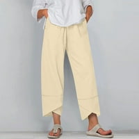 Amtdh ženske široke hlače za noge pune boje pamučne i posteljine casual labavo udobne pantalone dame jeseni