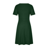 Ženske plus veličina Ležerne haljine Ljeto V-izrez kratki rukav haljina za zabavu Swing haljina s džepovima Zelena A 4XL, US VELIČINA: 16