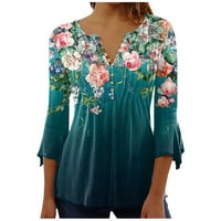 Ženski vrhovi ljetni Casual kratki rukav sa V-izrezom labave cvjetne bluze majice zeleni XL