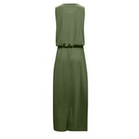 Ženske haljine bez rukava a-Line dugi Casual ljetni kvadratni izrez čvrsta haljina Army Green 3xl