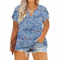 Ženska Moda Casual Plus Size V izrez štampani rukav sa laticama kratki rukav majice vrhovi bluza XXXXXL