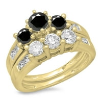 Dazzlingrock Kolekcija 2. Carat 14k crno-bijeli dijamantski kameni zaručnički prsten Set CT, žuto zlato,