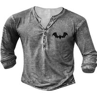 Cindysus muškarci Casual Dugi rukav bluza Muška Moda Osnovni Tee Bat Print Holiday Buttons Regular Fit T Shirts Grey l