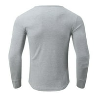 Muški majica Solidna rebrasta Henleyji košulja s dugim rukavima ljetni casual labavi fit vrhovi