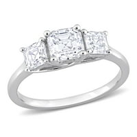 Miabella Women's 1- Carat T.G.W. Octagon-CUT White Created Moissine Sterling srebrni 3-kamen zaručni prsten