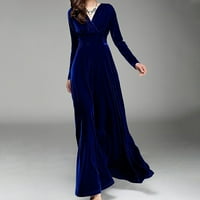 Ženske haljine čišćenje V-izrez Loose Maxi Sovecne večernje haljine dugih rukava tamno plava m